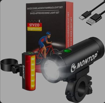 Комплект велосипедных фонарей Montop USB для велосипеда Stvzo, переднее и заднее освещение для велосипеда