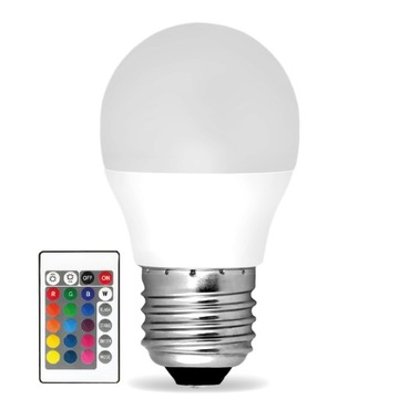 ŻARÓWKA NA PILOTA RGB LED Z PILOTEM 5.5W E27 KULKA