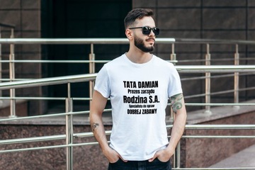 T-SHIRT S Koszulka Biała dla Taty DZIEŃ OJCA Prezes Rodziny IMIĘ Kreator