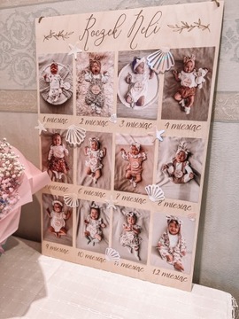 Доска-рамка годовалая с фотографиями первого года жизни.