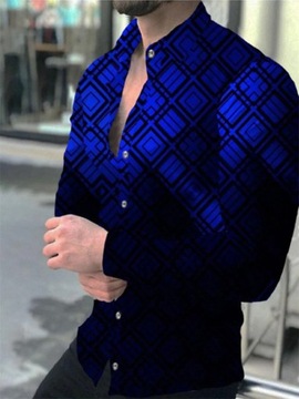 Koszula Męska mężczyźni formalne bluzka wyjściowa materiał Plaid Lapel nieb