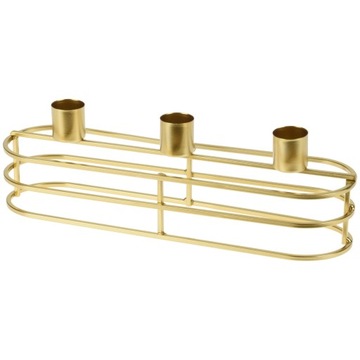 ŚWIECZNIK PODSTAWKA NA ŚWIECZKI STOJAK POTRÓJNY METALOWY ZŁOTY 30X8 CM