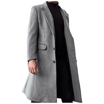 ELEGANCKI DŁUGI MĘSKI PŁASZCZ JESIENNO ZIMOWY