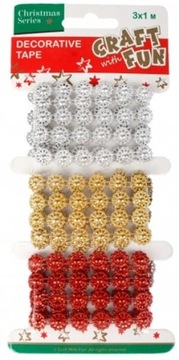 TAŚMA DEKORACYJNA OZDOBNA ŚWIĄTECZNA MIX 3 SZT. X 1 M CWF 412804