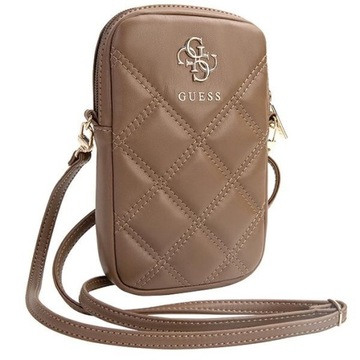 TOREBKA GUESS ZIP QUILTED 4G BRĄZOWY Z REGULOWANYM PASKIEM SKÓRA EKO
