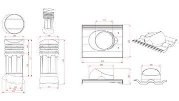 Kominek wentylacyjny 125 mm Parotec do dachówki Braas Romańska - Czerwony