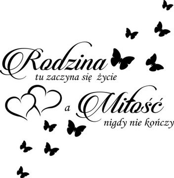 Naklejki na ścianę napis cytat Rodzina tu zaczyna