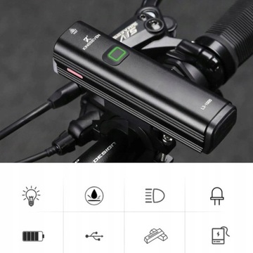 ПЕРЕДНЯЯ ВЕЛОСИПЕДНАЯ ФОНАРЬ МОЩНАЯ СВЕТОДИОДНАЯ 1000 лм 5 РЕЖИМОВ 4800 мАч ФОНАРЬ
