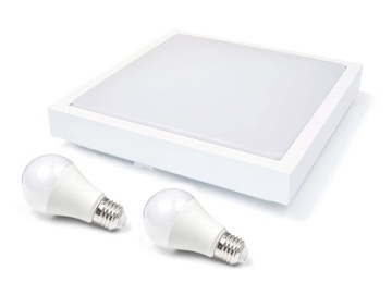 PLAFON 2XE27 LAMPA PANEL + 2X ŻARÓWKA LED 12W 6000K