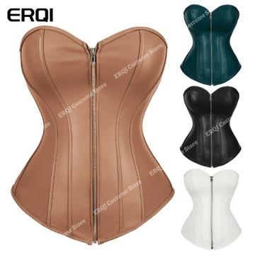 Brown Leather Corset Top for Women Red Sexy Linger