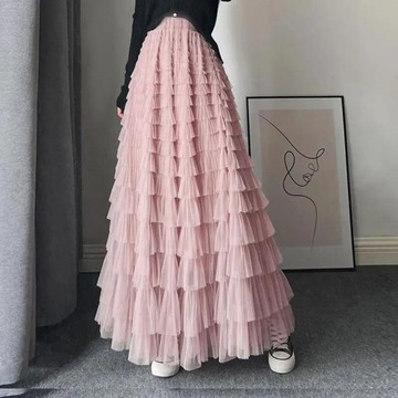 Women Pleated Tutu Long Skirts Ruffles Design Eleg