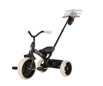 Трехколесный велосипед с ручкой-колесом из ЭВА, ретро-корзина Elite Pro черный Qplay