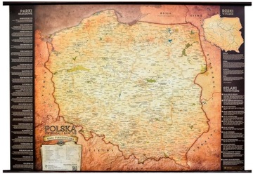 POLSKA MAPA ŚCIENNA TURYSTYCZNA DREWNIANE PÓŁWAŁKI