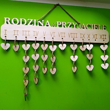 KALENDARZ URODZINOWY rodzinny serca urodziny daty
