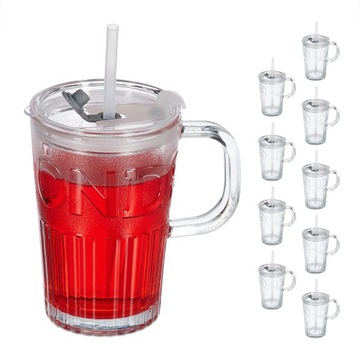 KUBEK RELAXDAYS SZKŁO 450 ML ZE SŁOMKĄ ZESTAW 10SZT.