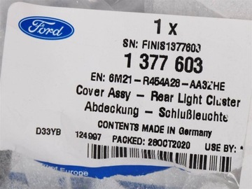 КРЫШКА ПРАВОЙ ФОНАРЬ S-MAX 06-15 _FORD OE 1377603 _ 6M21-R454A28-AA3ZHE