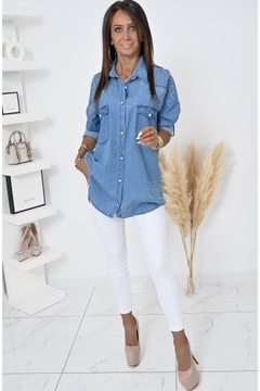 ДЖИНСОВАЯ РУБАШКА ОВЕРСАЙЗ С УКРАШЕНИЕМ! XL