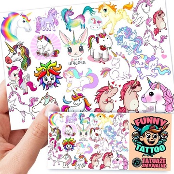 TATUAŻE ZMYWALNE DLA DZIECI DZIECIĘCE JEDNOROŻCE UNICORN WZORY JAKOŚĆ