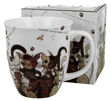 DUŻY kubek porcelanowy czarny KOTY KOTKI 650ml