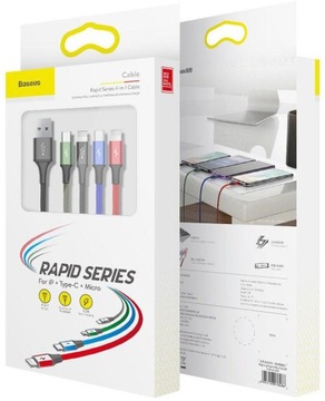КАБЕЛЬ ДЛЯ БЫСТРОЙ ЗАРЯДКИ Baseus 4 в 1, 1,2 м, 2 порта USB-C Lightning microUSB