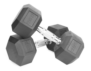 Hantle stałe 2x12,5kg żeliwne gumowane ZESTAW 25kg HEX do treningu SOLIDNE