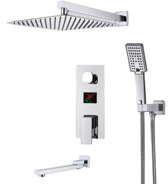 KRAN BATERIA PRYSZNICOWA z LCD CHROM + WYLEWKA