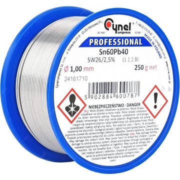 CYNA DO LUTOWANIA Z TOPNIKIEM 2,5% OŁOWIOWA S-Sn60Pb40 CYNEL 1,0mm 250g