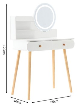 ТРУБНОЙ СТОЛИК КОСМЕТИЧЕСКИЙ, БЕЛОЕ ЗЕРКАЛО, СВЕТОДИОДНАЯ ПОДСВЕТКА 80х40х120 СМ