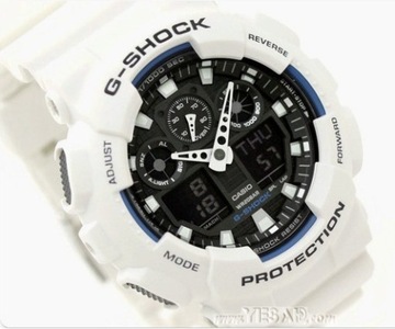 Biały sportowy zegarek męski na pasku Casio G-Shock GA-100B 7AER +GRAWER