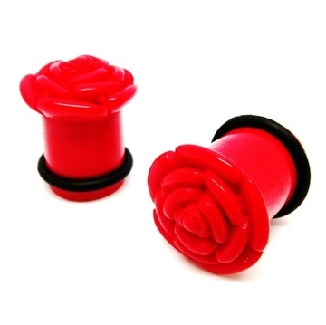 Róża Plug Akrylowy Tunel do ucha Czerwony 14mm