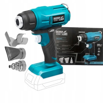 ТЕПЛОВАЯ ПИСТОЛЕТКА АККУМУЛЯТОРНАЯ DEDRA 550°C 18В +3 НАСАДКИ