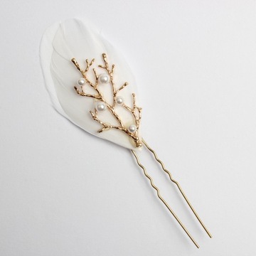 Лот из 3 потрясающих заколок для волос с перьями и жемчугом, свадебных аксессуаров.