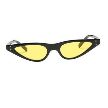 Damskie okulary przeciwsłoneczne w stylu retro, trójkątne, Cateye, czarne oprawki i żółte soczewki