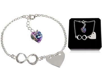 Bransoletka srebrna z kr. Swarovski Infinity Serce Srebro próby 925