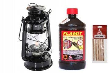 CZARNA LAMPA NAFTOWA 24CM + OLEJ KOMAR NIE SIADA 980ml + KNOT24CM