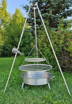 Linka 300cm + Łańcuch 3x50cm do grilla rusztu trójnogu nierdzewny zestaw