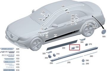 MERCEDES W213 W257 AMG GT SPONKA LIŠTA BOČNÍ