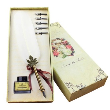 Antique Valnntine Day's Gift Quill Feather Dip Pen Set Writing Ink Set