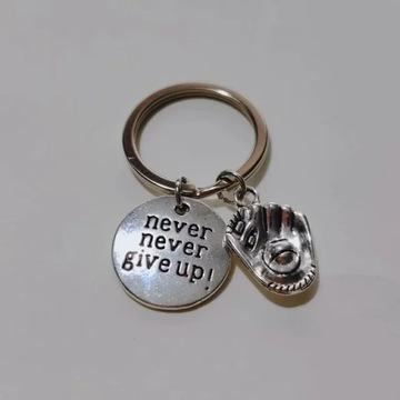 Never Never Give Up Sports key chain Baseball glove Charm Pendant Keychain