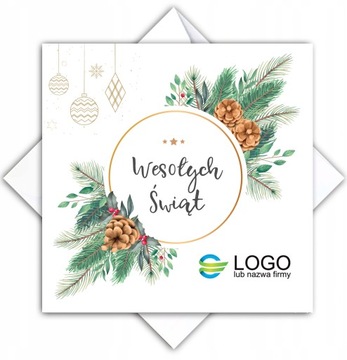 Firmowe Kartki świąteczne z Logo Kwadratowe Twoje Życzenia + Koperta