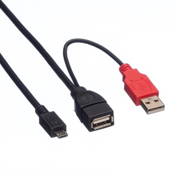 Кабель USB Y 2x USB A M/F 1x MicroB M 1 м