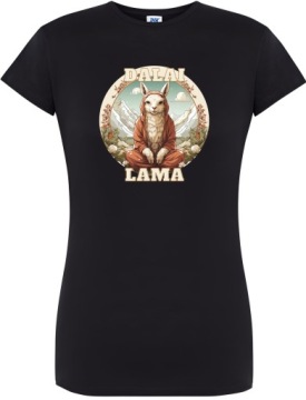 T-SHIRT DAMSKI LAMA BUDDYZM PREZENT ŚMIESZNA KOSZULKA CZARNA R-3XL A381
