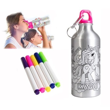 ZESTAW KREATYWNY BUTELKA BIDON DO KOLOROWANIA 500 ML ZAWIESZKA FLAMASTRY