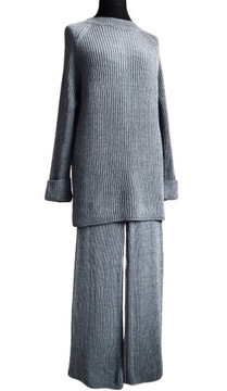 KOMPLET SWETROWY, SPODNIE +BLUZA-TUNIKA, S - XL , SZARY CIEMNY