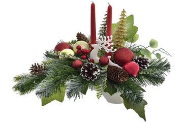 STROIK ŚWIĄTECZNY DEKORACJA SZTUCZNE KWIATY OZDOBY BOMBKI CHOINKA RENIFER