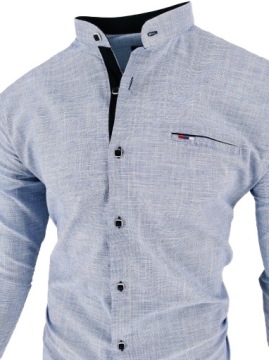 РУБАШКА МУЖСКАЯ, СИНИЙ ВОРОТНИК-СТОЙКА, ЗНАК 07 XXXL 47/48