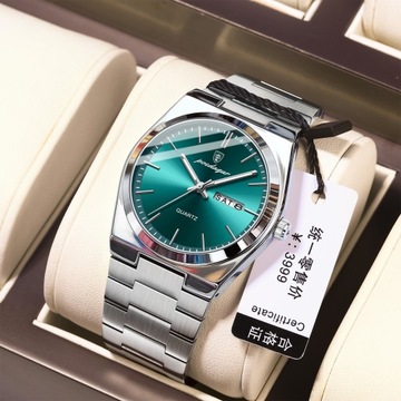 ZEGAREK MĘSKI POEDAGAR 700 Srebrny-Zielony LUKSUSOWY QUARTZ PREMIUM Prezent