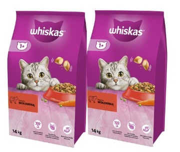 WHISKAS SUCHA KARMA DLA KOTA WOŁOWINA 2x 14 KG