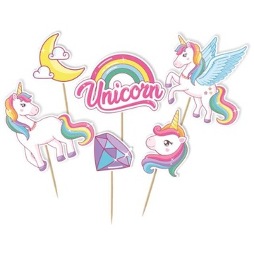 TOPPER piker DEKORACJA tortu JEDNOROŻEC unicorn x6