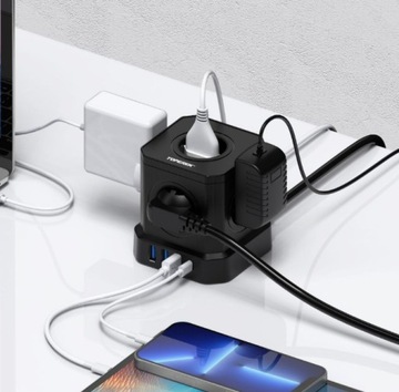 SMART KOSTKA PRZEDŁUŻACZ 2M 4x GNIAZDO 4x USB LISTWA ZASILAJĄCA